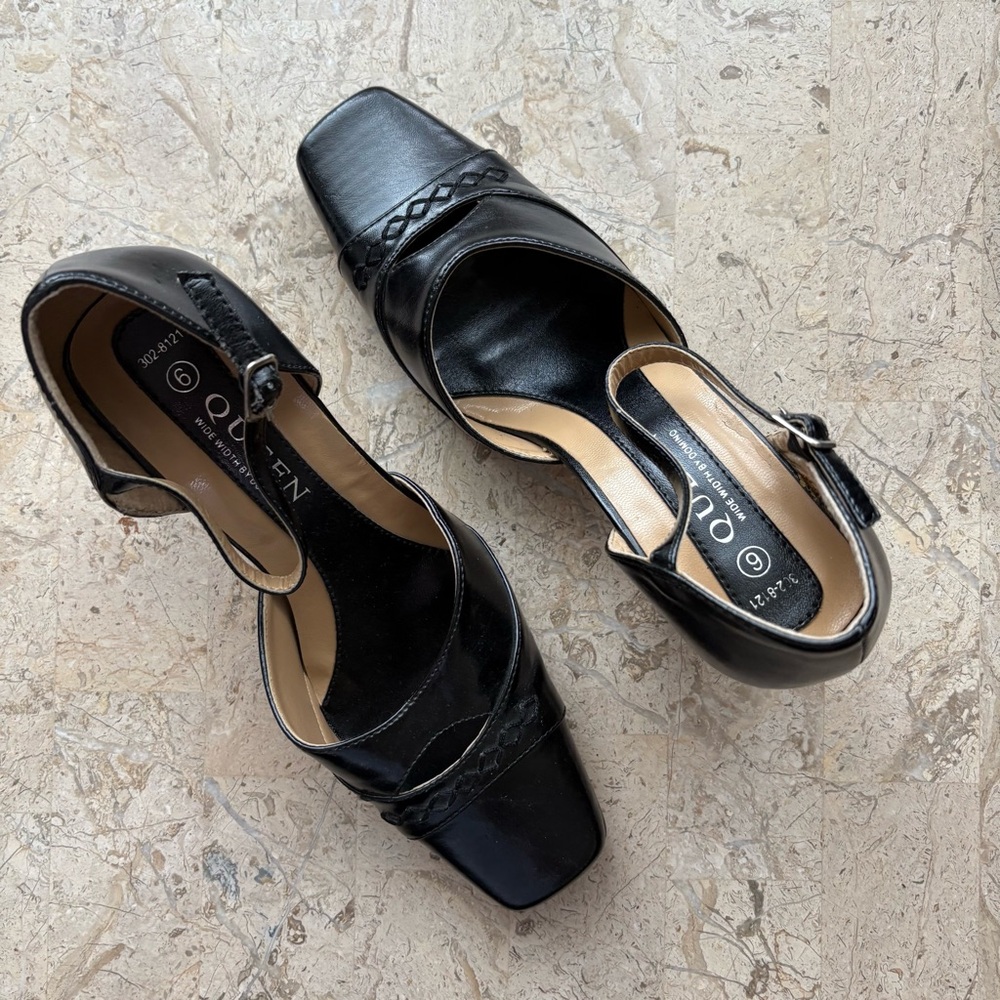 Black Faux Leather Elegant Pump Queen Wide Width by Domino Size 6
